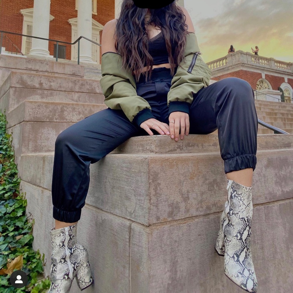 Zara Black Satin Cargo Joggers